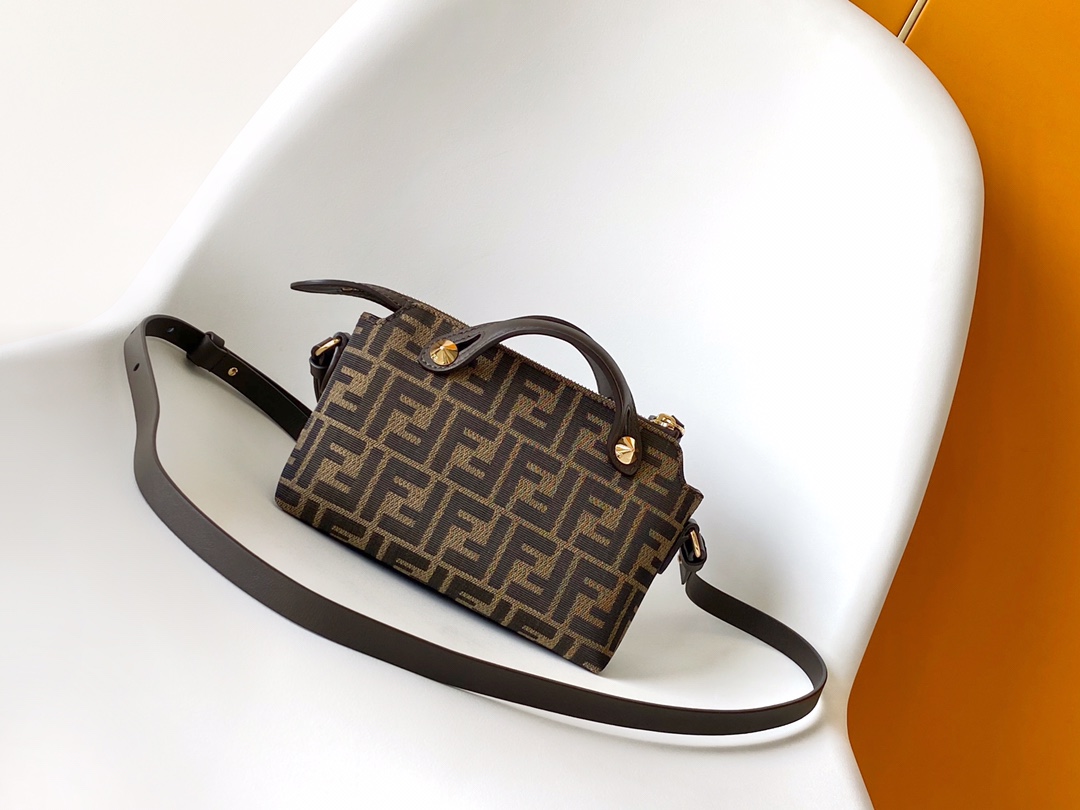 Fendi Mini By The Way Soft FF Jacquard Fabric Shoulder Bag Brown